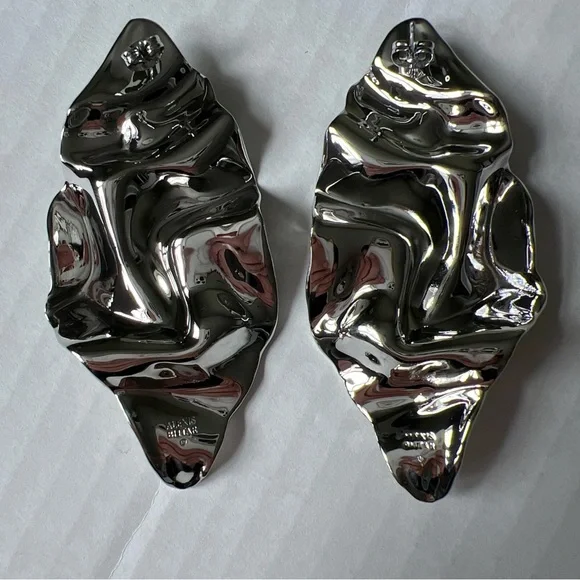 Alexis Bittar 💖Crumpled Rhodium Metal Dangle Large Drop Earrings Silver Tone💖 - Picture 12 of 14